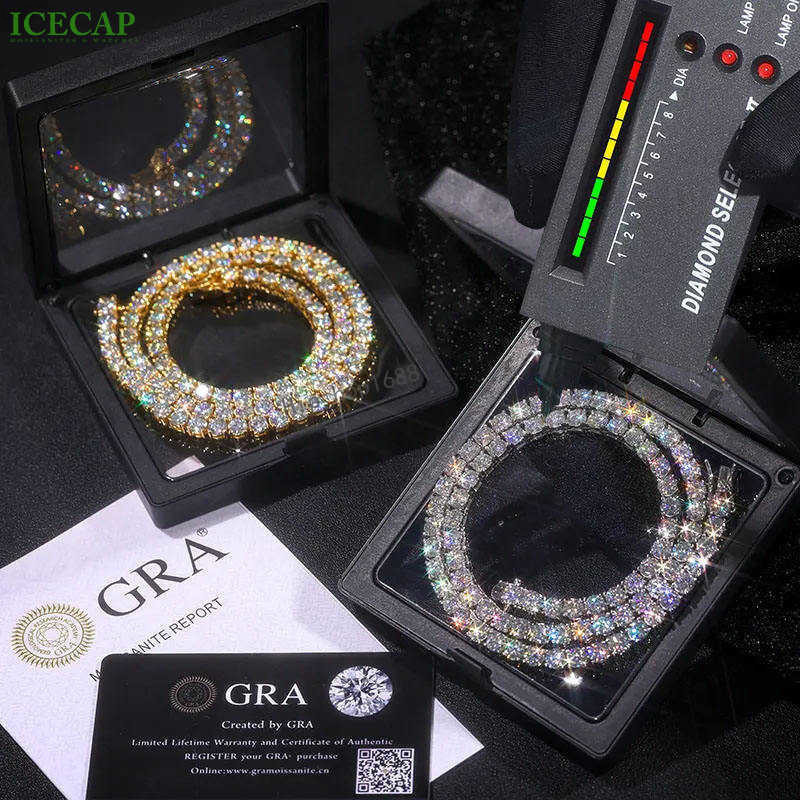 Custom VVS Moissanite 3mm 4mm 5mm 6mm Tennis Chain Necklace Bracelet 925 Sterling Silver Tennis Chain Hip Hop Jewelry For Women