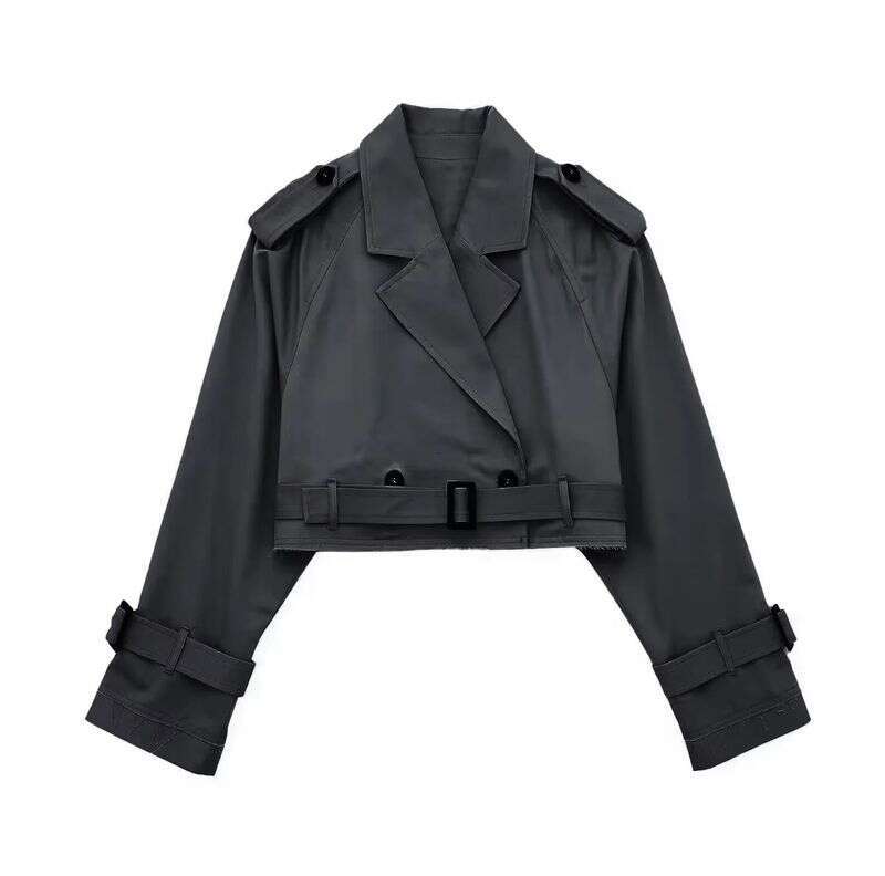 Women's Short Cut Windbreaker Belt Coat Jacket Women Spring
