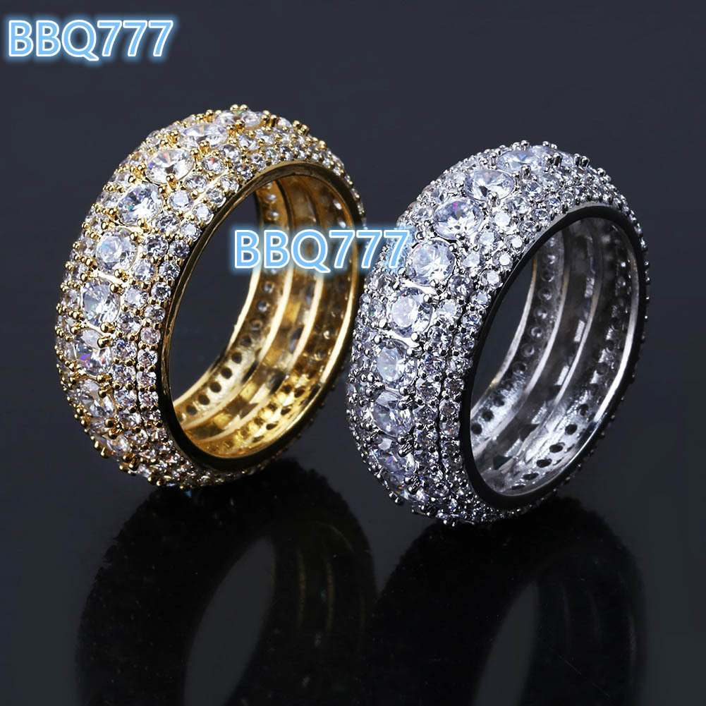 HipHop Mens Iced Out Cubic Zirconia Bling Round Ring Golden Silvery Color CZ Jewelry Rings Gifts