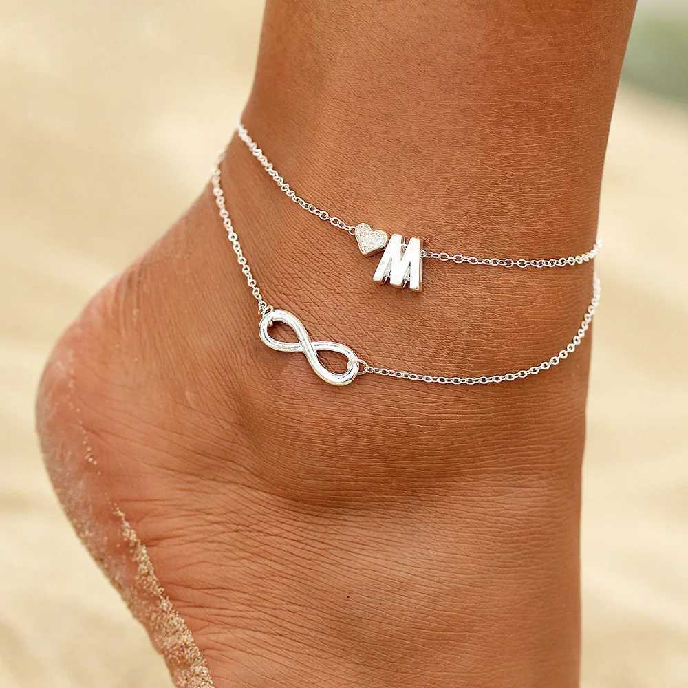Boho Initial Anklet Heart Infinity Silver Color Ankle on Leg Chain 26 Letter Anklets For Women Ankle Beach Foot Jewelry Y250805