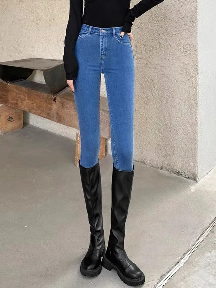 Women Skinny Stretch Pencil Jeans Vintage Oversize 100kg High Waist Denim Pants Spring Fall Korean Fashion Casual Kot Pantolon 250806