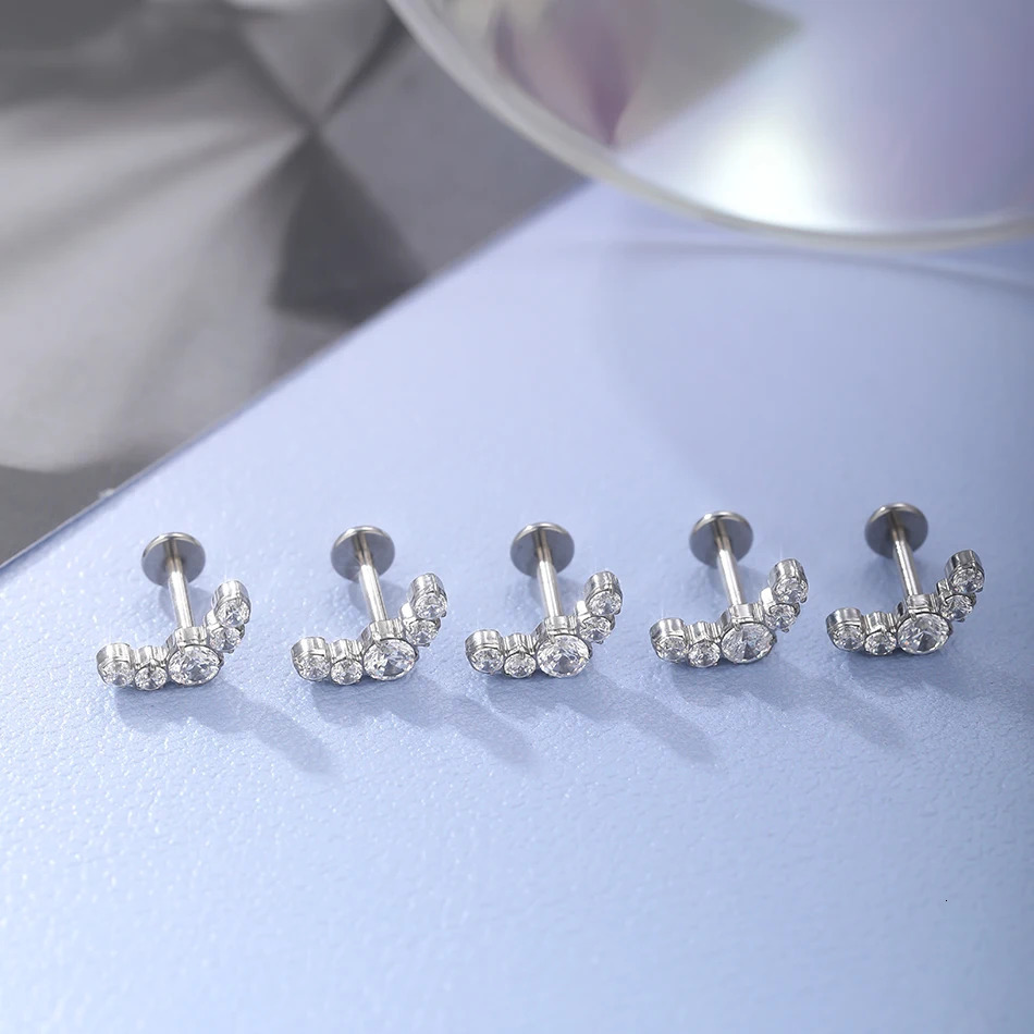 1Pc G23 Labret Ear Tragus Earring Stud Internally Threaded Zircon Lip Rings Cartilage Helix Piercing Body Jewelry 16G 250805