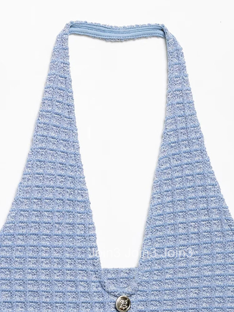 Fashion Tweed Knitted Halter Mini Dress For Women Y2K Slim Sleeveless Backless Bodycon Dress Summer Vacation Party Chic Vestidos