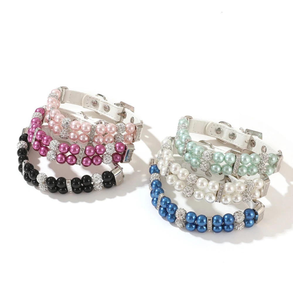 Pearl Pet Collar Artificial Pearls Rhinestone Dog Collar For Cat Necklace Wedding Party Pink Blue Green 250805