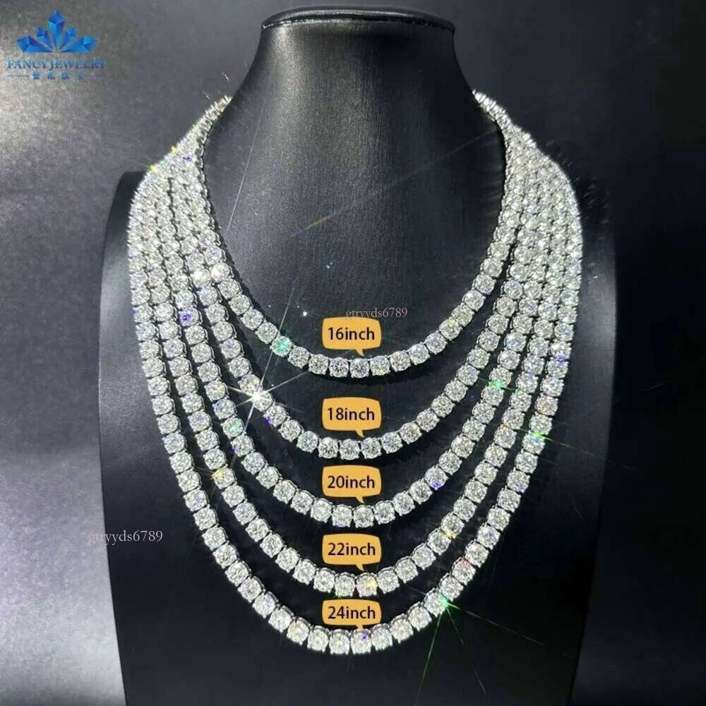 Moissanite tennis chaindesigner hiphop necklace 2mm 3mm iced out dia sterling sier 4mm 5mm moissanite tennis chain