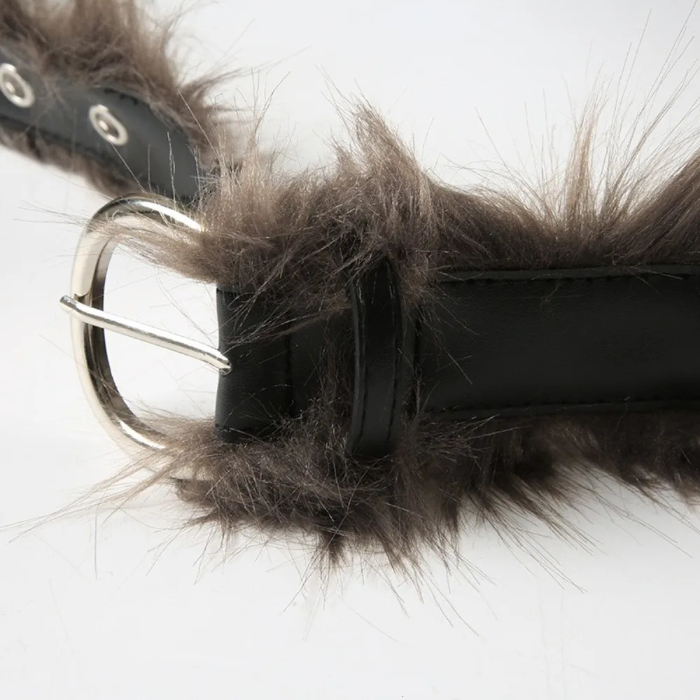Retro Faux Fur Punk Belt Trendy Casual PU Leather Belt Versatile Pin Buckle Waistband 250730