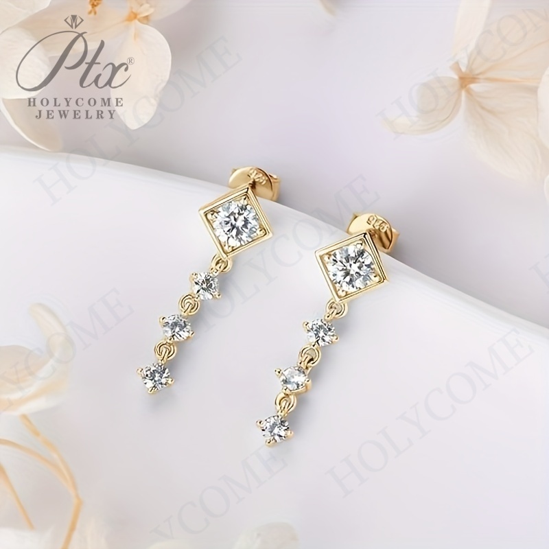 Rhombus Round Full D Moissanite Drop Stud Earrings for Women Real 925 Sterling Silver Original High Quality Fine Jewelry Trend Accessories Anniversary