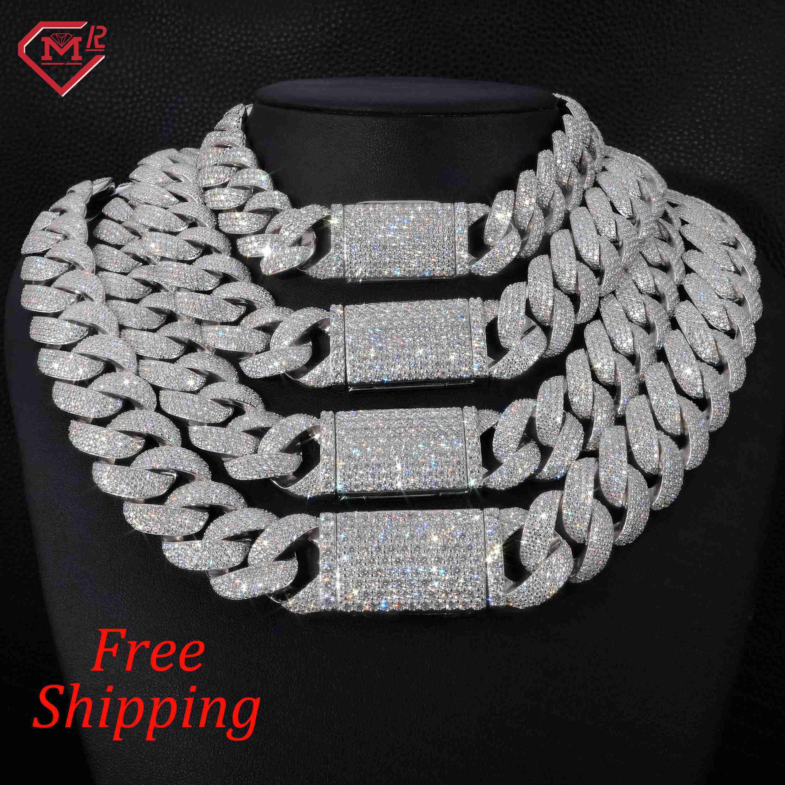 10MM 14MM 20MM Moissanite Cuban Chain Necklaces Hiphop Jewelry 925 Silver Cuban Link Chain