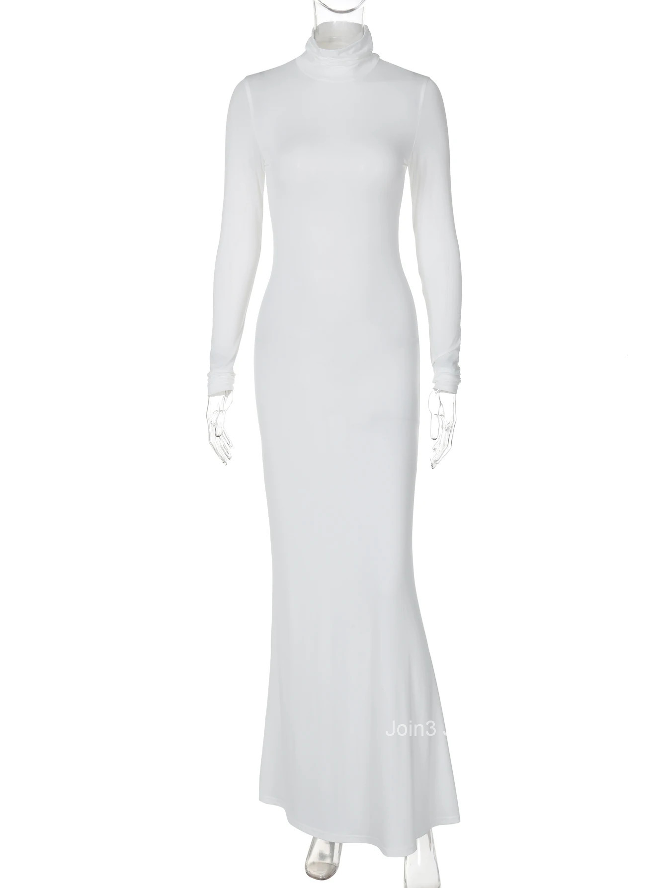 Hawthaw Women Spring Autumn Long Sleeve Party Solid Color Bodycon Basic White Long Dress Wholesale Items For Business