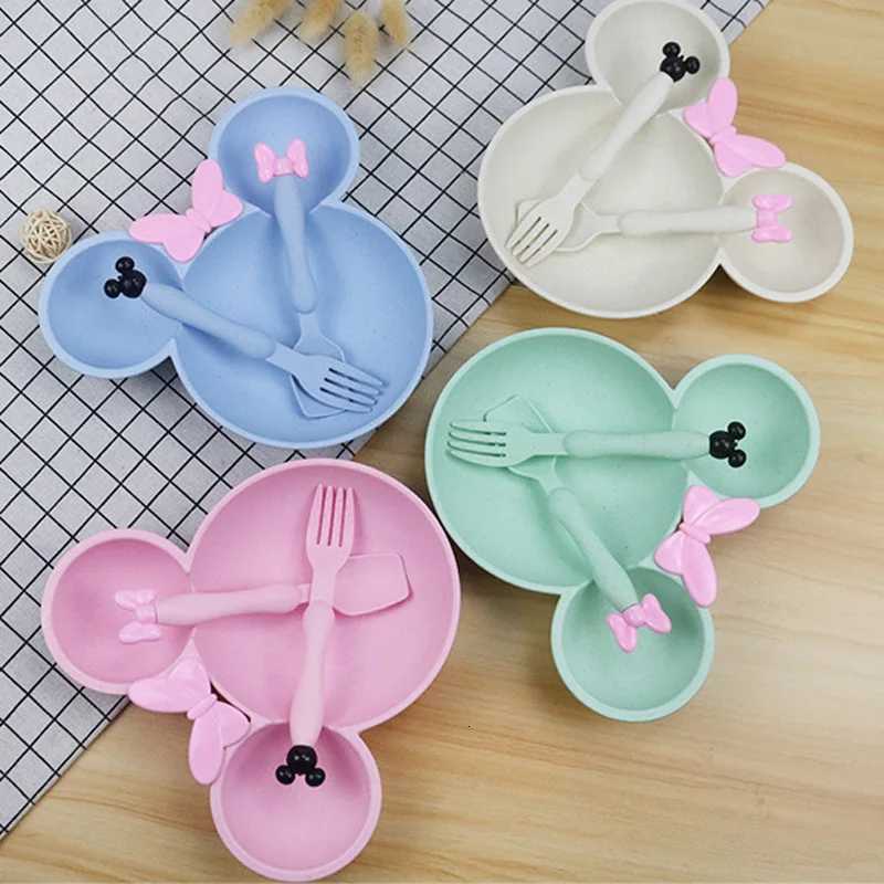 3Pcs/set Cartoon Baby Bowl Tableware Set Wheat Straw Eco-friendly Dishes Kids Dinner Baby Feeding Set Food Kids Plate Spoon Fork X250806