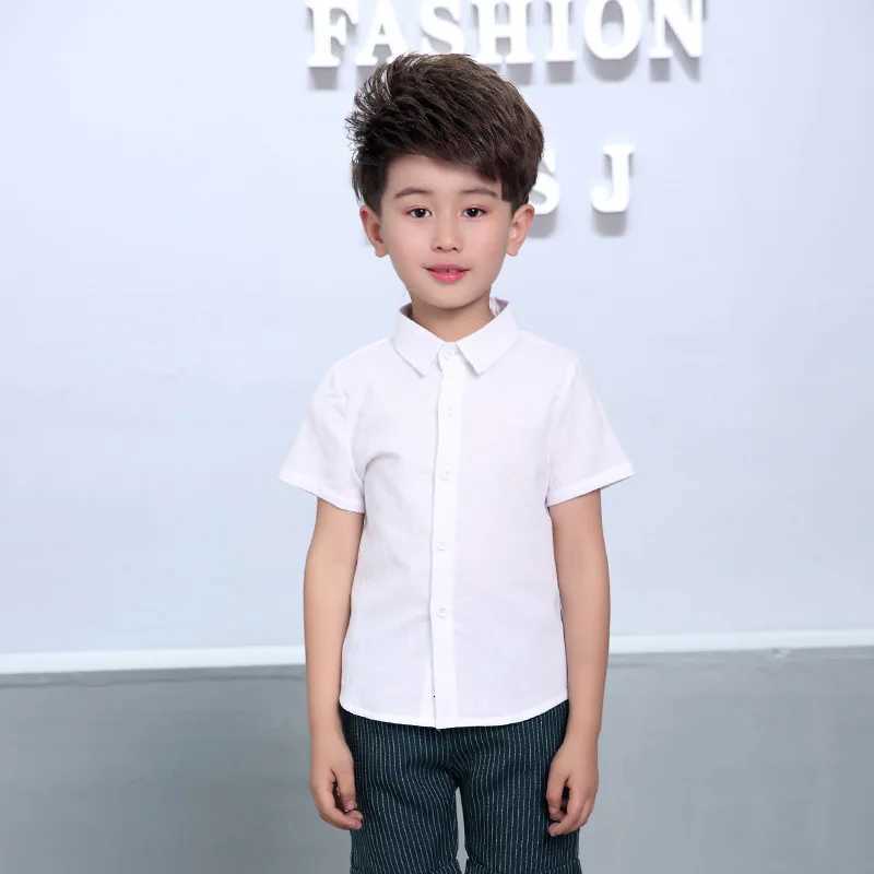 Boys Summer T Shirts Kids White Baptism Shirt Baby Boy Birthday Photography Performance Shirt Teenage Child School Formal Blouse X250806