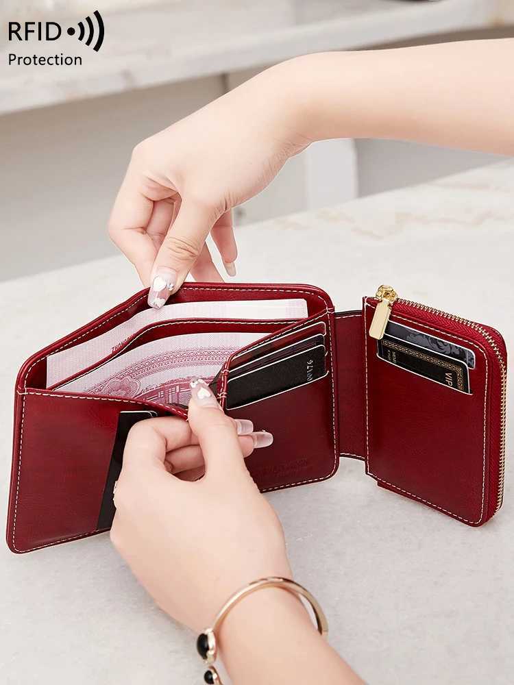 RFID Retro Womens Wallet Three-fold Short Wallet PU Leather Multi-functional Twist Lock Wallet and WalletXJ250806