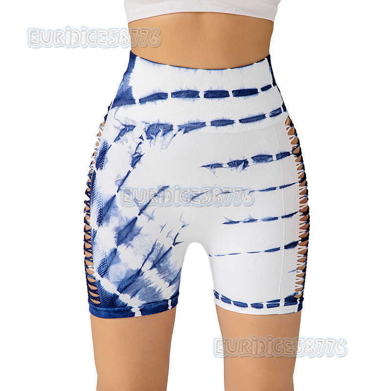 Tie-dye Shorts Side Hollow Tie-dye 3/4 Shorts Hip-lifting Tight Pants Fitness Sports Yoga Pants H250806