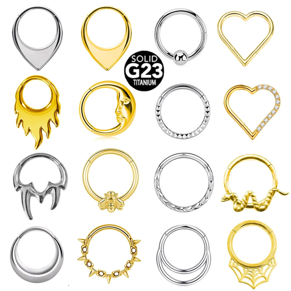 G23 Bee Septum Nose Ring Piercing Body Jewelry 16G Moon Segment Snake Clicker Helix Ear Cartilage Heart Daith Hoop 250805