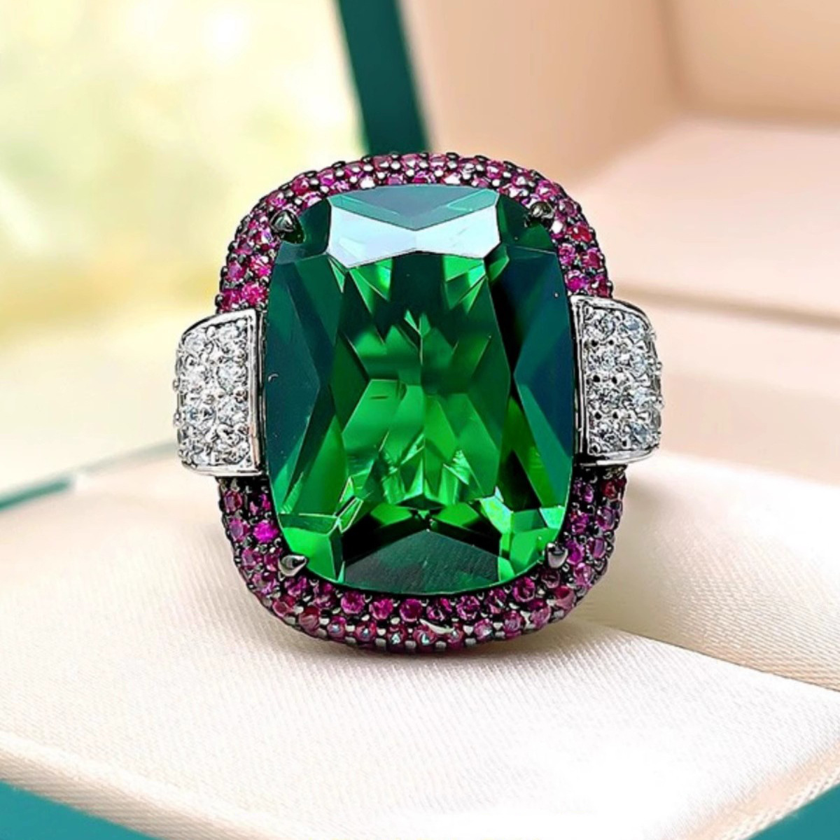 2025 Choucong Handmade Saprkling Luxury Jewelry 18K Black Gold Fill Large Cushion Emerald Pave CZ Diamond Gemstones Party Eternity Women Wedding Open 