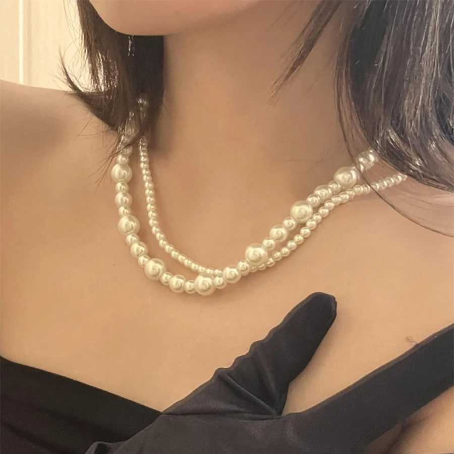 New Trendy Vintage Pearl Multi Layered Pearl Bead Necklace for Women Sweet Elegant Party Jewelry Wedding Gifts Y250805