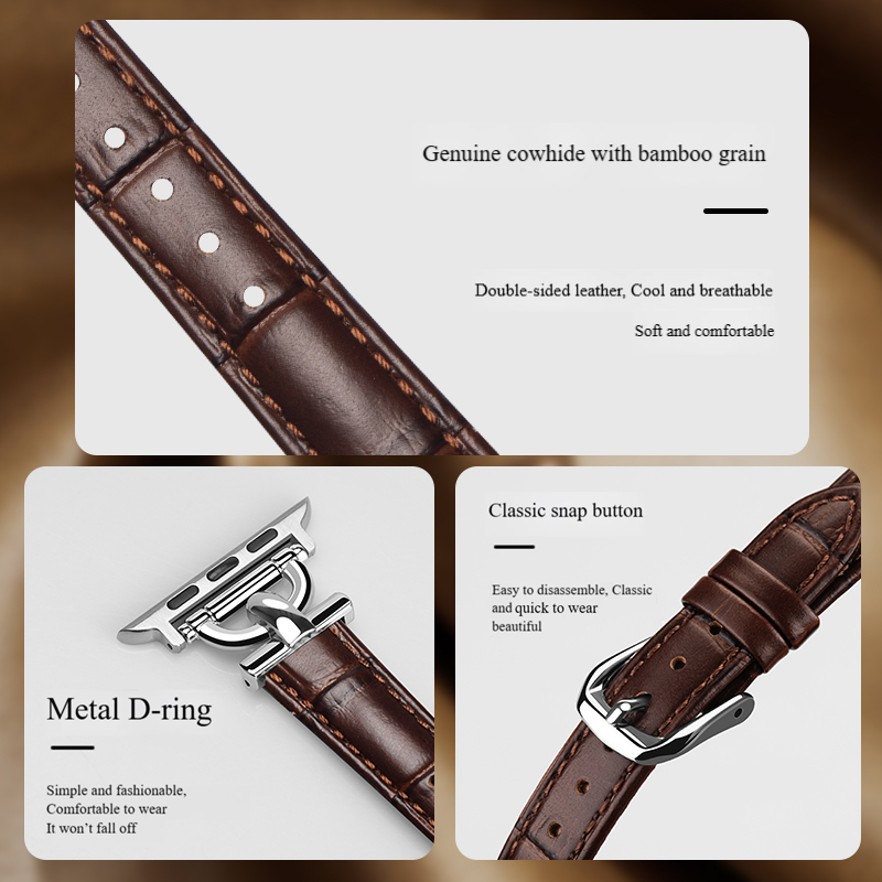 Luxury Womens Wristwatch Band - Leather with a texture similar to bamboo 8/7/6/5/4/3/2/1/se/Ultra Suitable for the entire series