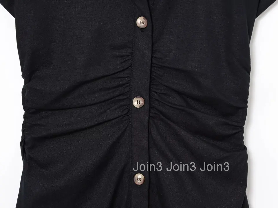 ETJ Spring/Summer New TRAF Womens elegant holiday style refreshing and comfortable short-sleeved V-neck MIDI dress