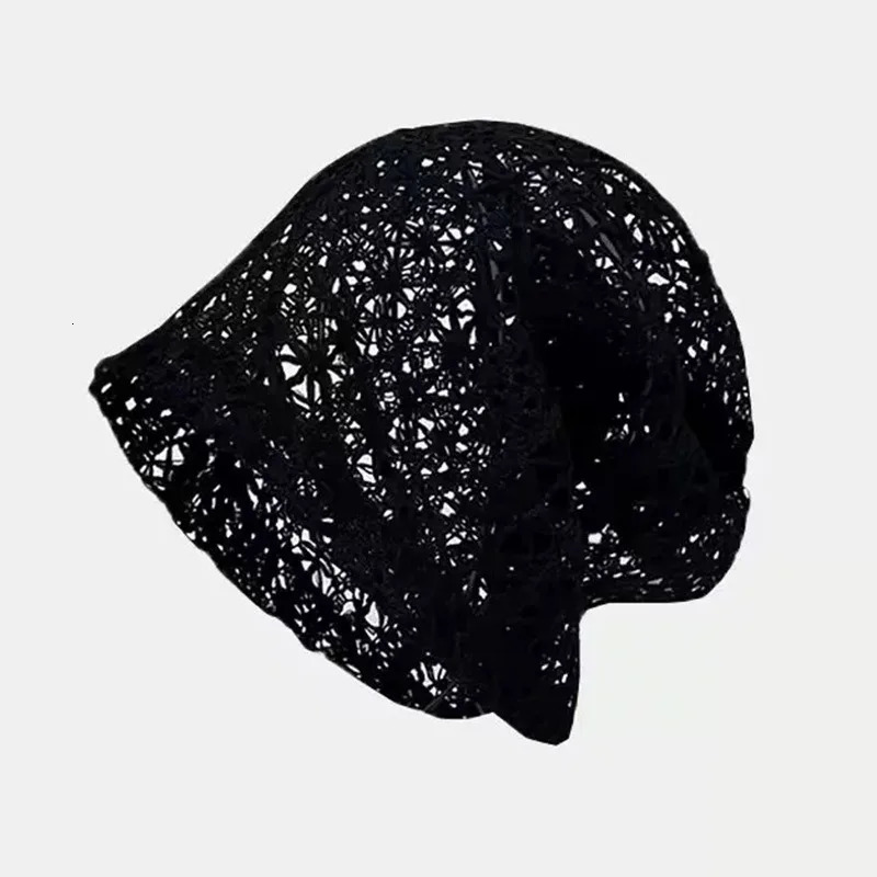 Japanese Mixed-color Mesh Hollow Crochet Sleeve Heap Hat Summer Y2K Niche Trend Big Head Skull Beanie Cap for Womens Gorras 250730