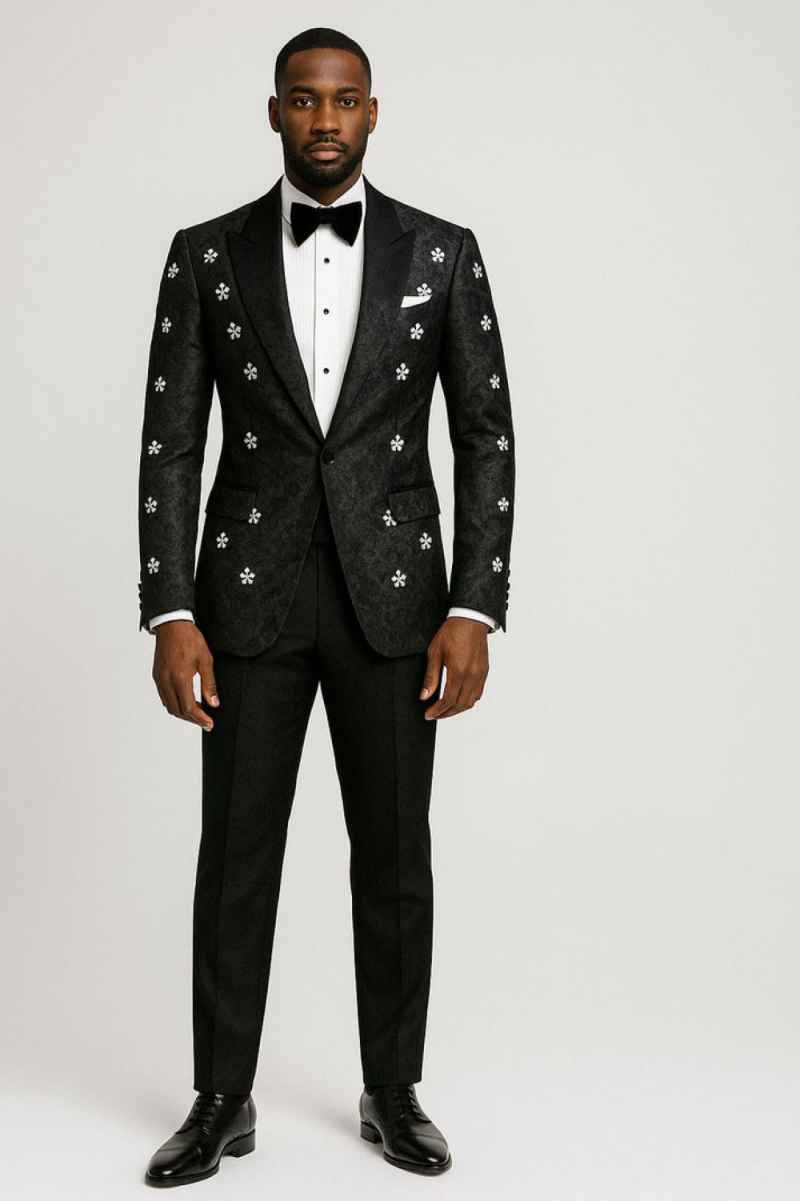 Elegant Groom Wedding Tuxedos Unique Design Star Beading Pants Set Male Fashion Suit Tailored Made Men Clothing