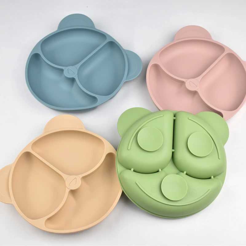 Baby Safe Sucker Silicone Dining Plate Solid Cute Cartoon Children Dishes Suction Toddle Training Tableware Kids Feeding Bowls X250806