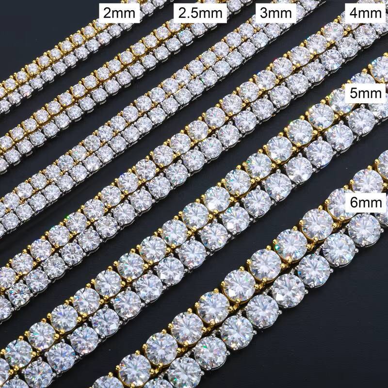 High Quality Hip Hop Jewelry 2mm-6mm 925 Sterling Silver VVS Moissanite Diamond Cluster Tennis Chain Necklace for Men Women