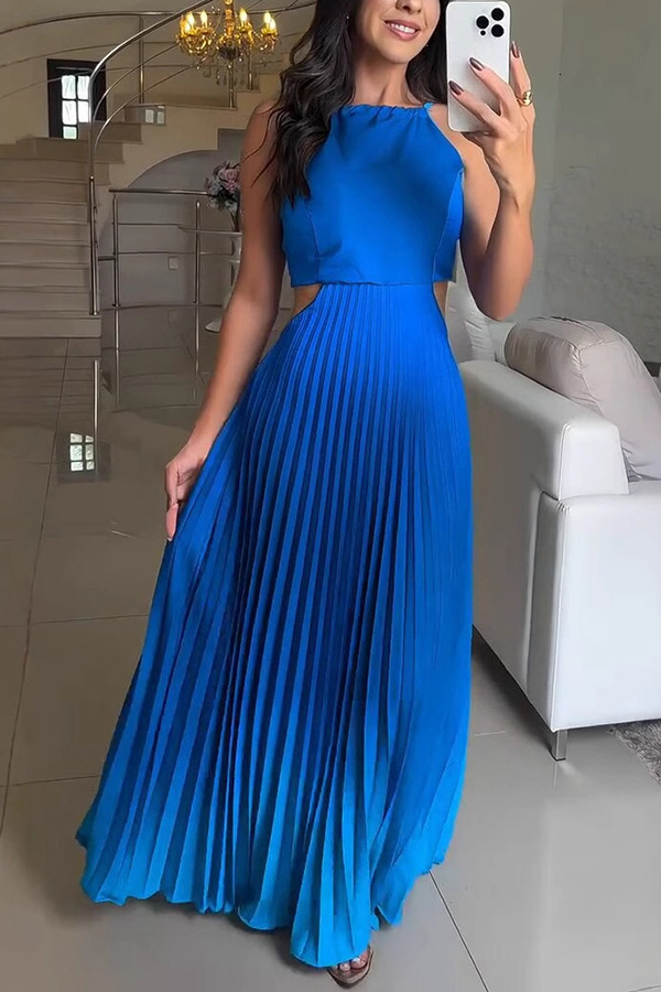 New European and American sleeveless trend pleated backless gradient dress for summer 2025, new designer dress