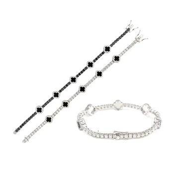 New Design 3mm 925 Sterling Silver Luxury Hip Hop Moissanite Diamond Tennis Chain Bracelets Four Cleef Clover Pass Test