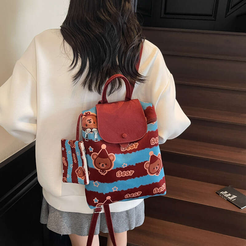 Casual shoulder bag-Street style color blocked handbag with cartoon animal stripe texture, outdoor women's daily use backpack