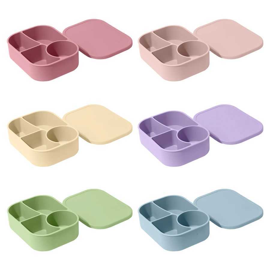 1PCS Baby Silicone Food Storage Box Solid Color Baby Tableware Portable Four-compartment Dinner Plate Toddler Lunch Box X250806