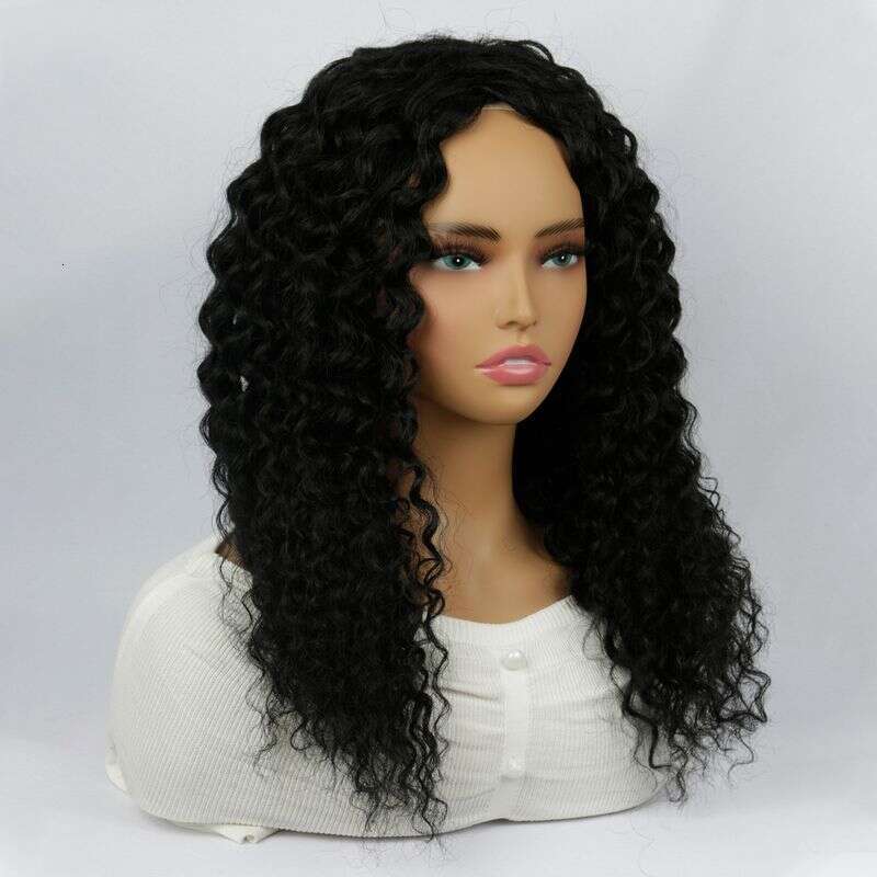Women's Long Curly Hair Synthetic Fiber Black Human Hair Full Head Cover Daily Wear