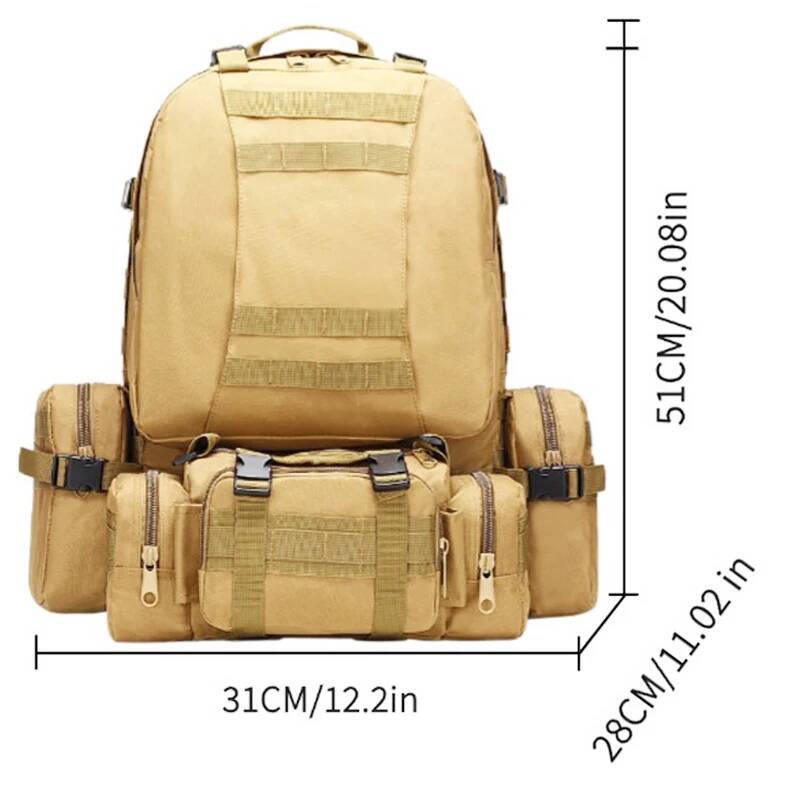 Men's Large Capacity Oxford Cloth Tactical Backpack Outdoor Hiking Climbing Army Rucksacks Waterproof Camping Bags 55L high-quality