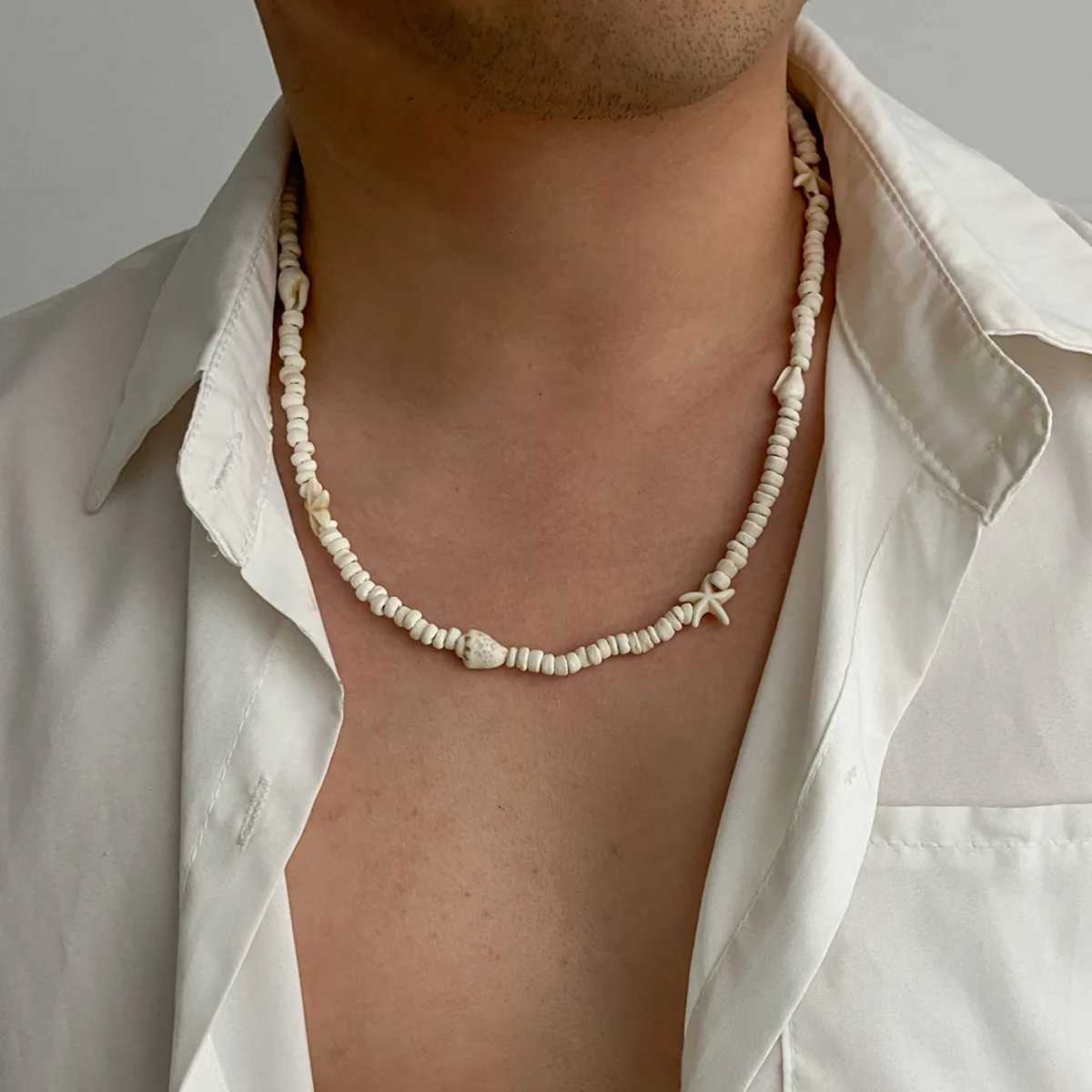 100% Bohemia Starfish Conch Choker Necklace for Men Trendy Coconut Husk Wood Beads Collar Necklace Fashion Jewelry on the Neck Y250805