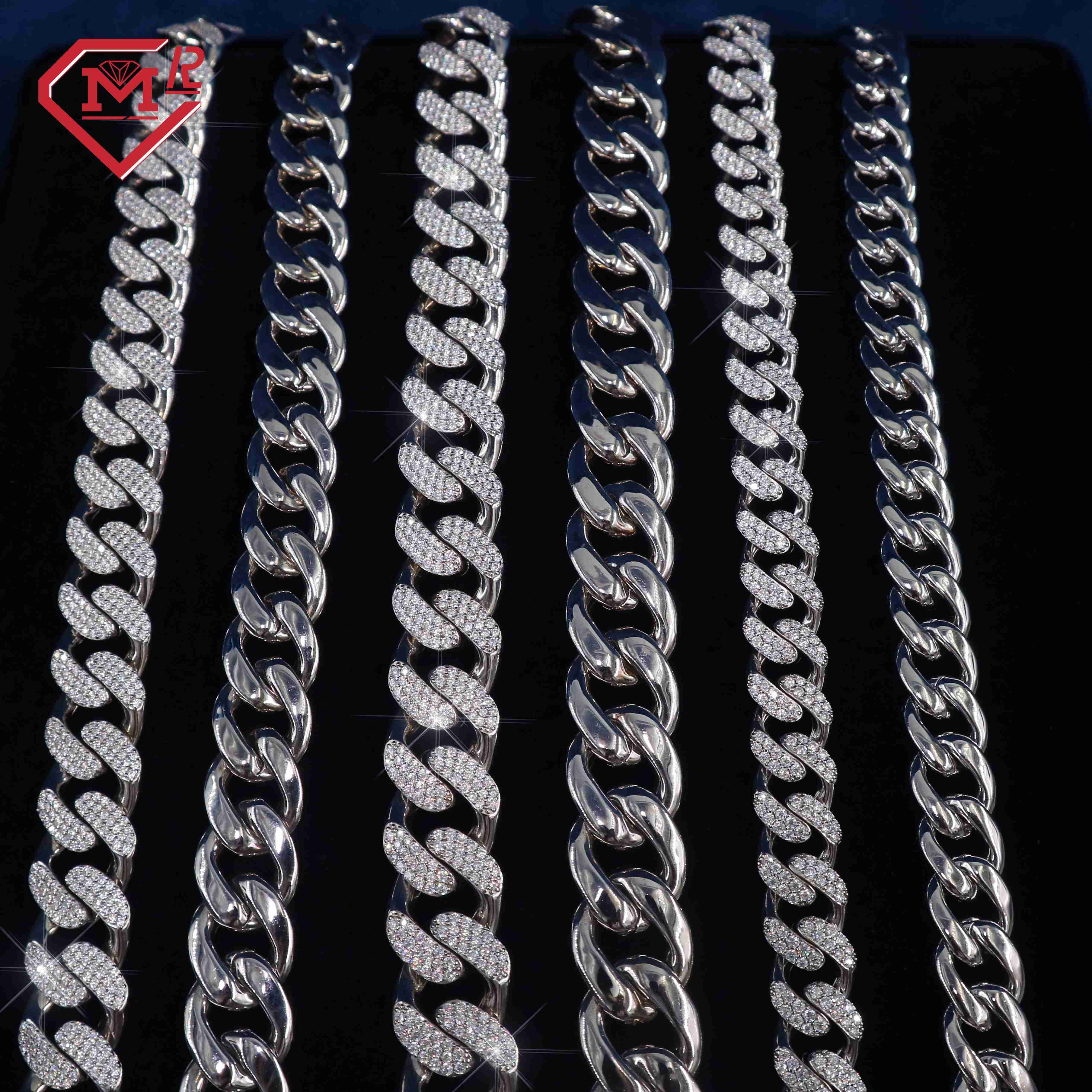 Moissanite Jewelry Cuban Chain Hiphop 925 Sterling Silver Vvs Iced Out Moissanite Cuban Link Chain