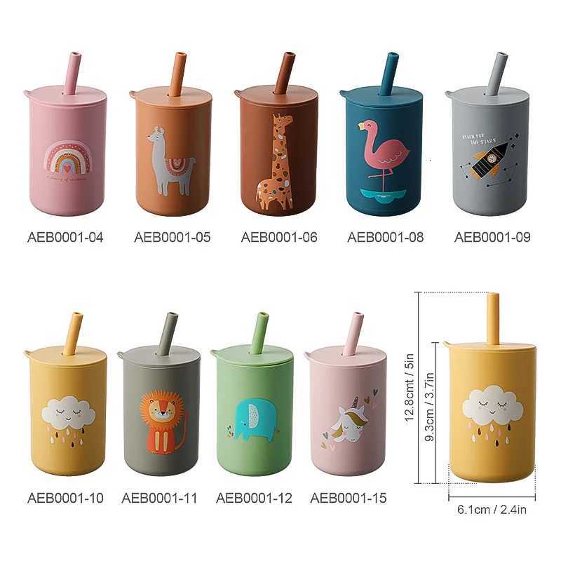 Baby Feeding Straw Cup Baby Cartoon Learning Feeding Cup Food Grade Silicone Toddler Water Bottle Tableware BPA Free Baby Gifts X2508061