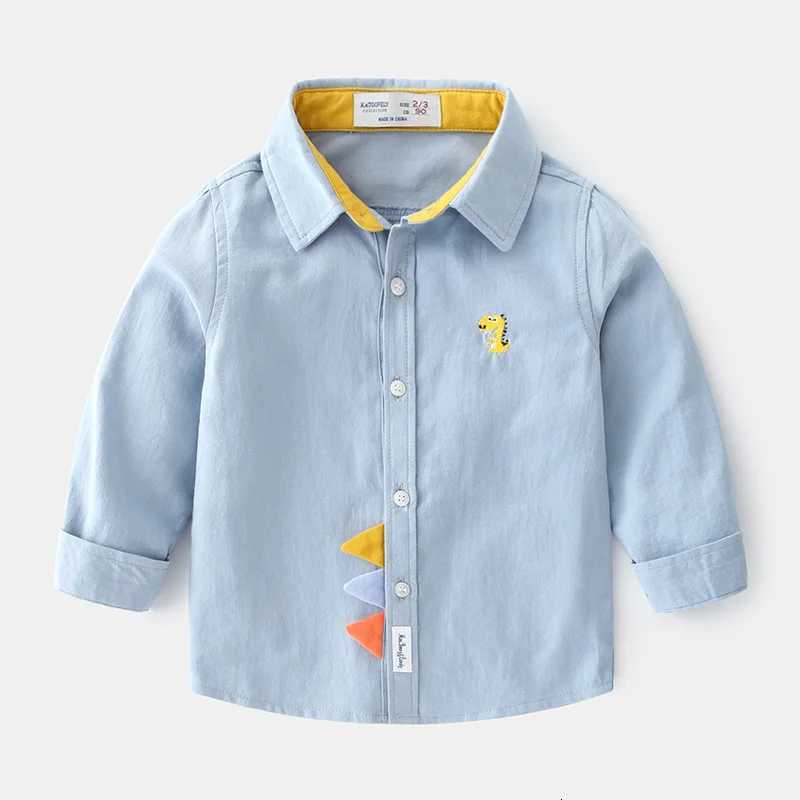 2025 Spring Autumn Boys Long Sleeve Blouses Shirts Kids Korean Version Cotton Cartoon Dinosaurs Printing Lapel Tops 2-7 Years X250806