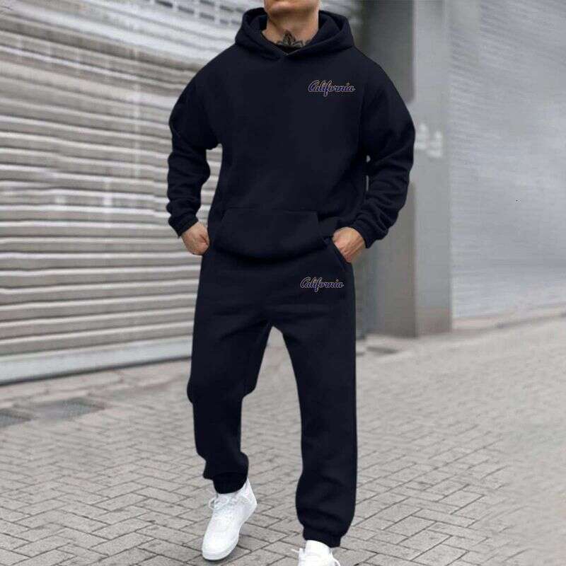 Designer Leisure High Quality New Autumn Winter Men's Joggers 2 Piece Tracksuit Fashion California Letter Printed Hoodie And Pants Set Men Outfit