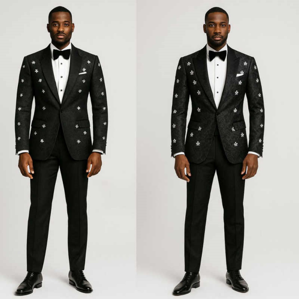 Elegant Groom Wedding Tuxedos Unique Design Star Beading Pants Set Male Fashion Suit Tailored Made Men Clothing