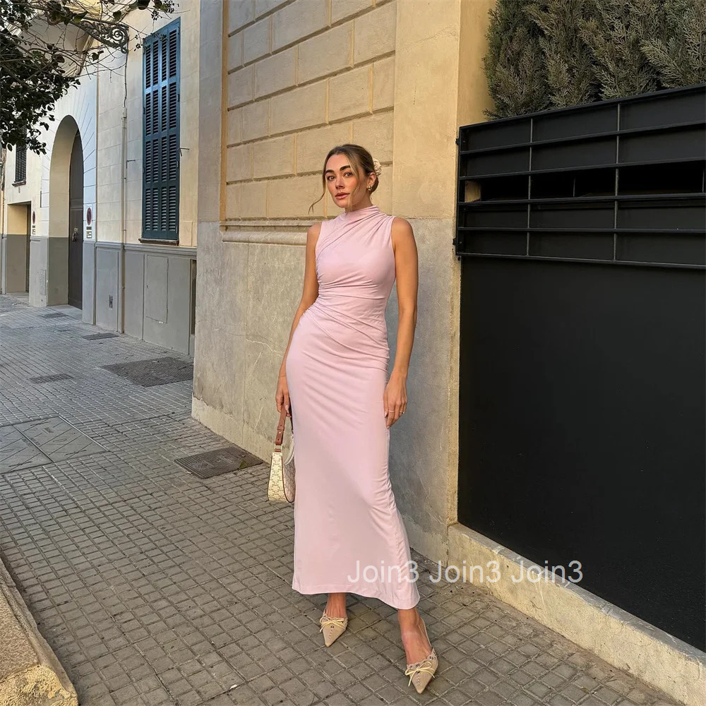 European And American Style Spring And Summer Womens New Fashionable Temperament Solid Color Pleated Decorative Dress