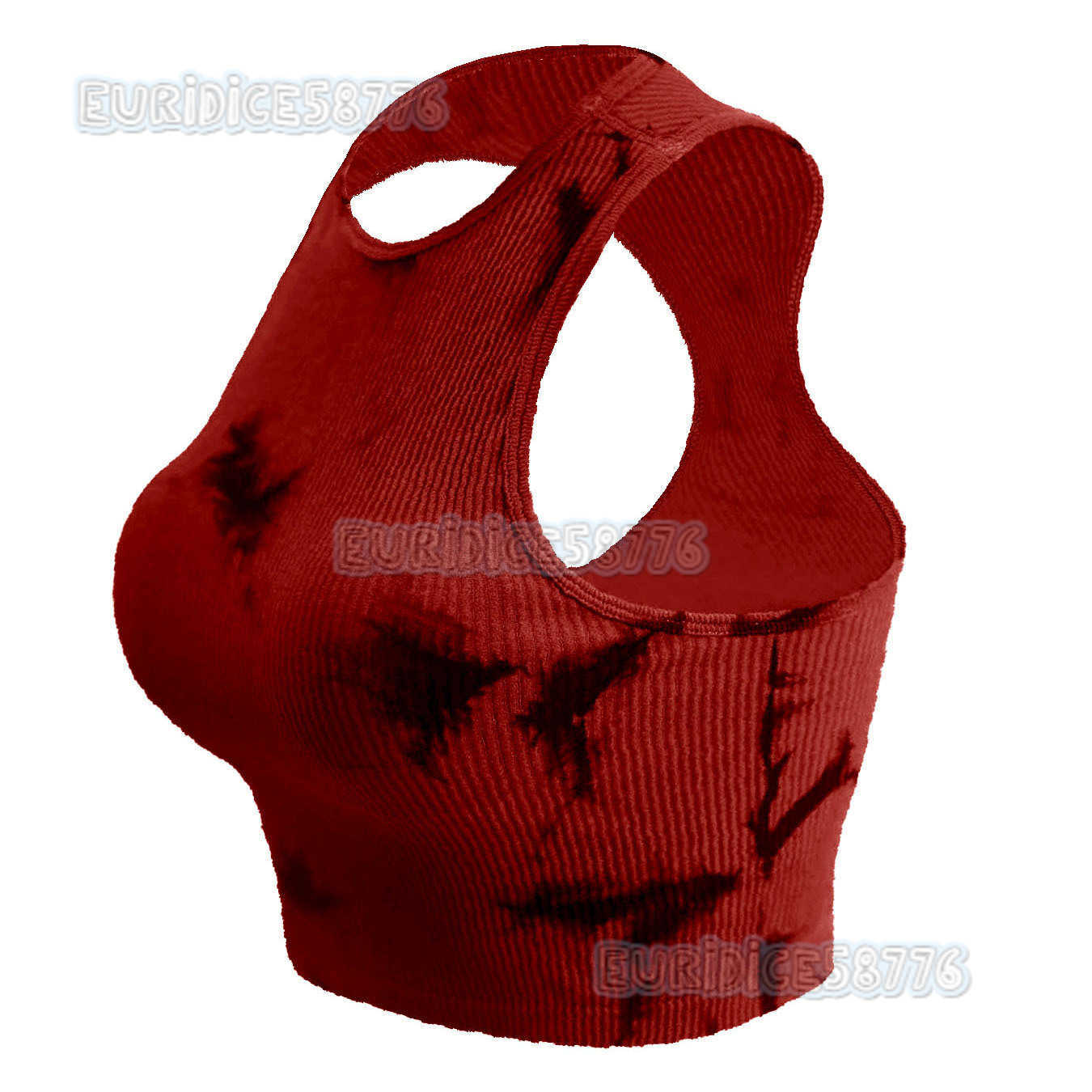 Womens Flat Round Neck Ribbed Tie-dye Sports Vest Summer Womens Clothing Yoga Gym Workout H250806