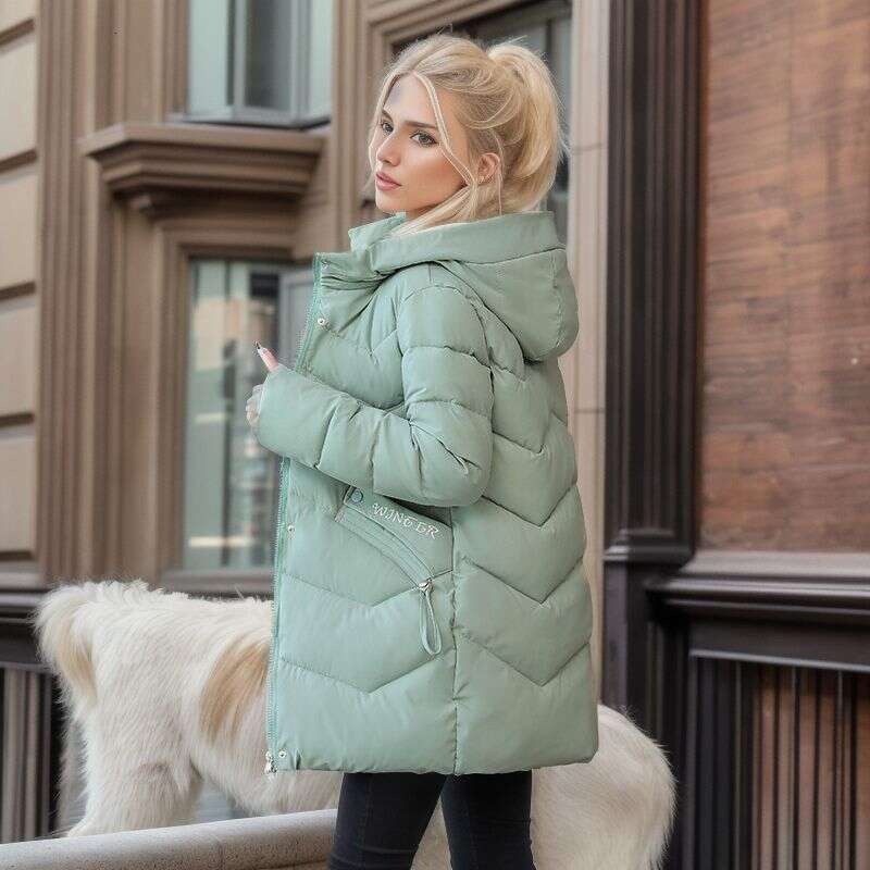 Large Size Coat Down Women's Mid-Length Hooded Cotton-Padded Jacket Explosion