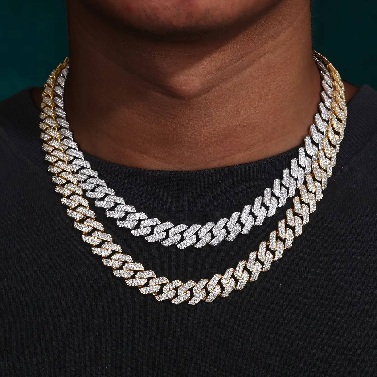 Rappers Fashion Gift Jewelry 14mm 18K White Gold Plated 925 Sterling Silver VVS Moissanite Diamond Iced Out Cuban Link Chain