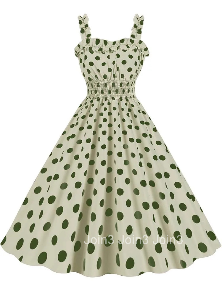 Spaghetti Strap Vintage Women Summer Dresses Casual Ruched Pink Dot Print A Line 50s Elegant Evening Party Midi Dress