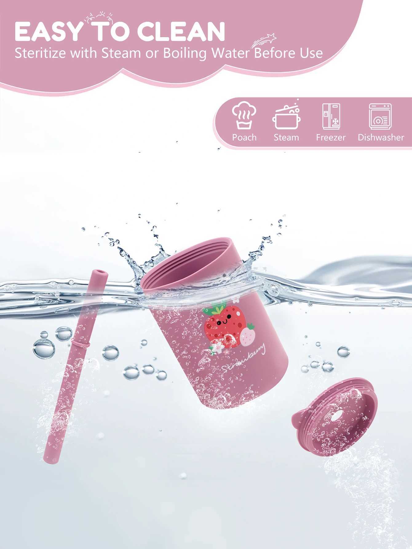 1Pc Baby Feeding Straw Cup Baby Cartoon Learning Feeding Cup Food Grade Silicone Toddler Water Bottle Tableware BPA Free X2508061