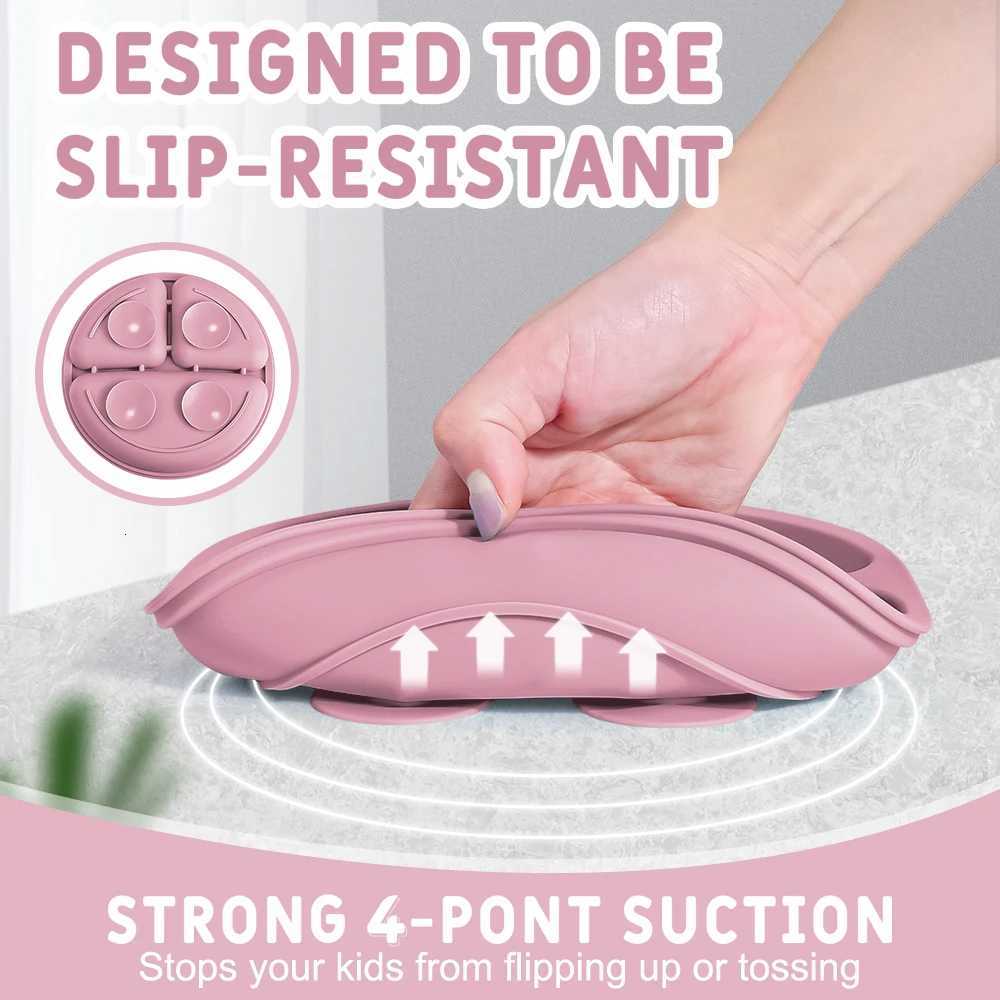 3PCS Baby Silicone Feeding Set BPA Free Suction Plate Divided Plate Spoon Fork Silicone Bibs Children Tableware X250806