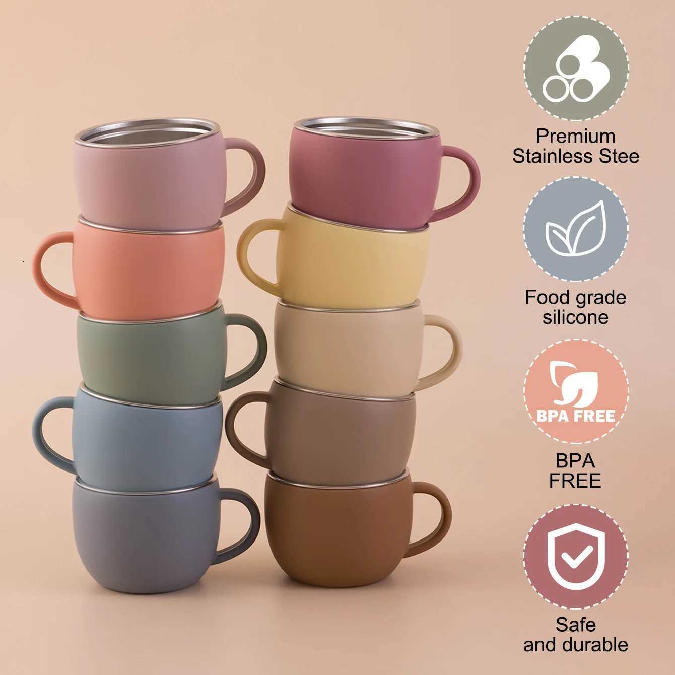 1PC Color Kids Baby Stainless Steel Water Cup Detachable Silicone Mug Cup BPA Free Feeding Water Bottle for Childrens Tableware X250806