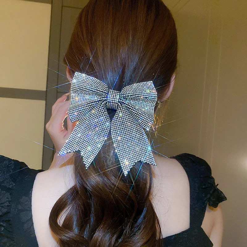 Super Glaring Rhinestones Bow Spring Large Hair Duckbill Clips for Women Sweet Delicate Versatile Magnificent Party Accessories 250730