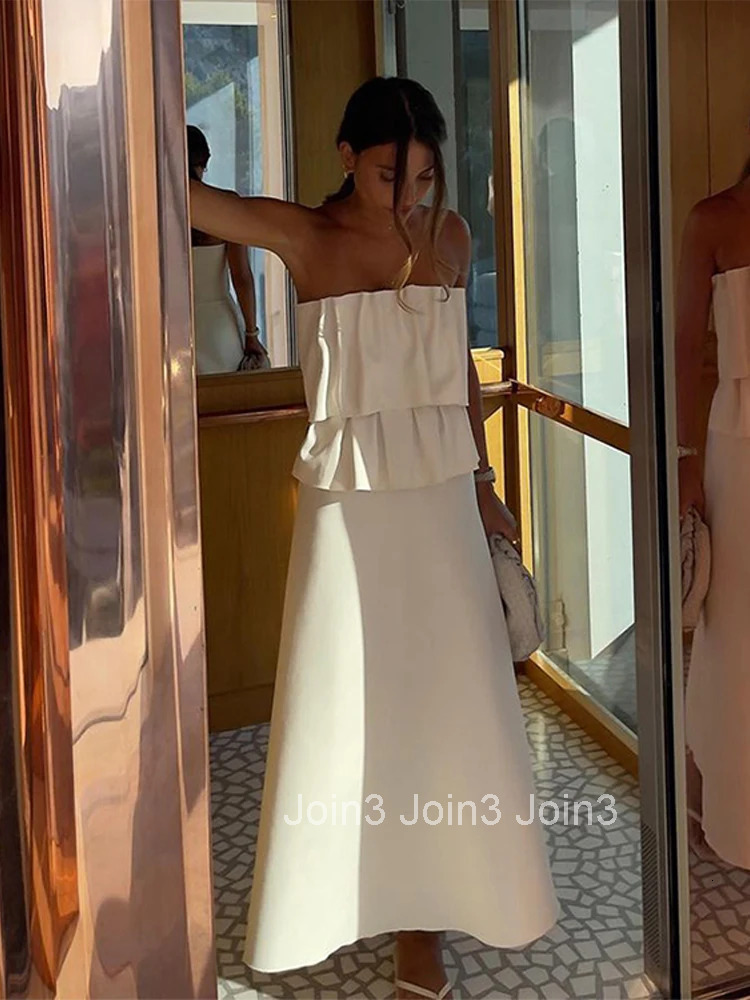 Casual White Womens Long Dresses Elegant Pleated Sleeveless A-line Long Skirt For Women Spring Slim Ladies High Street Vestidos