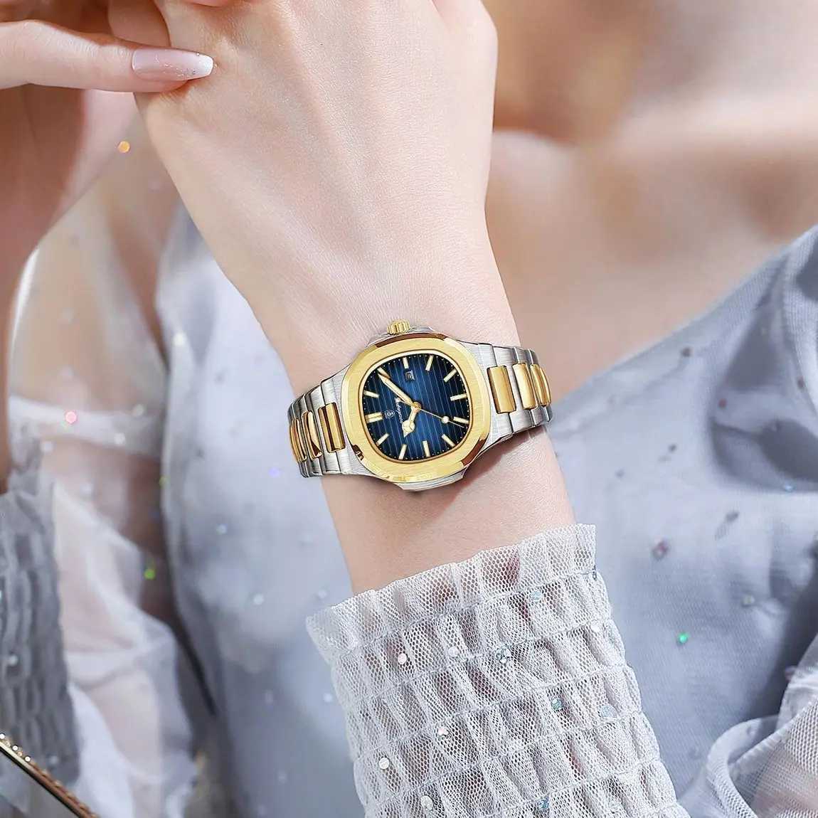POEDAGAR Trend Womens Waterproof Luminous Date Ladies Wrist Stainless Steel Quartz Fashion Watch for Women W250806