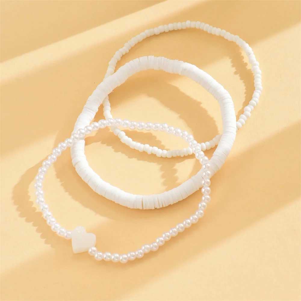 Simulated Pearl Rice Beads Heart Anklets For Women Silver Color Foot Chains Ankle Beach Jewelry Summer Accessories Y250805
